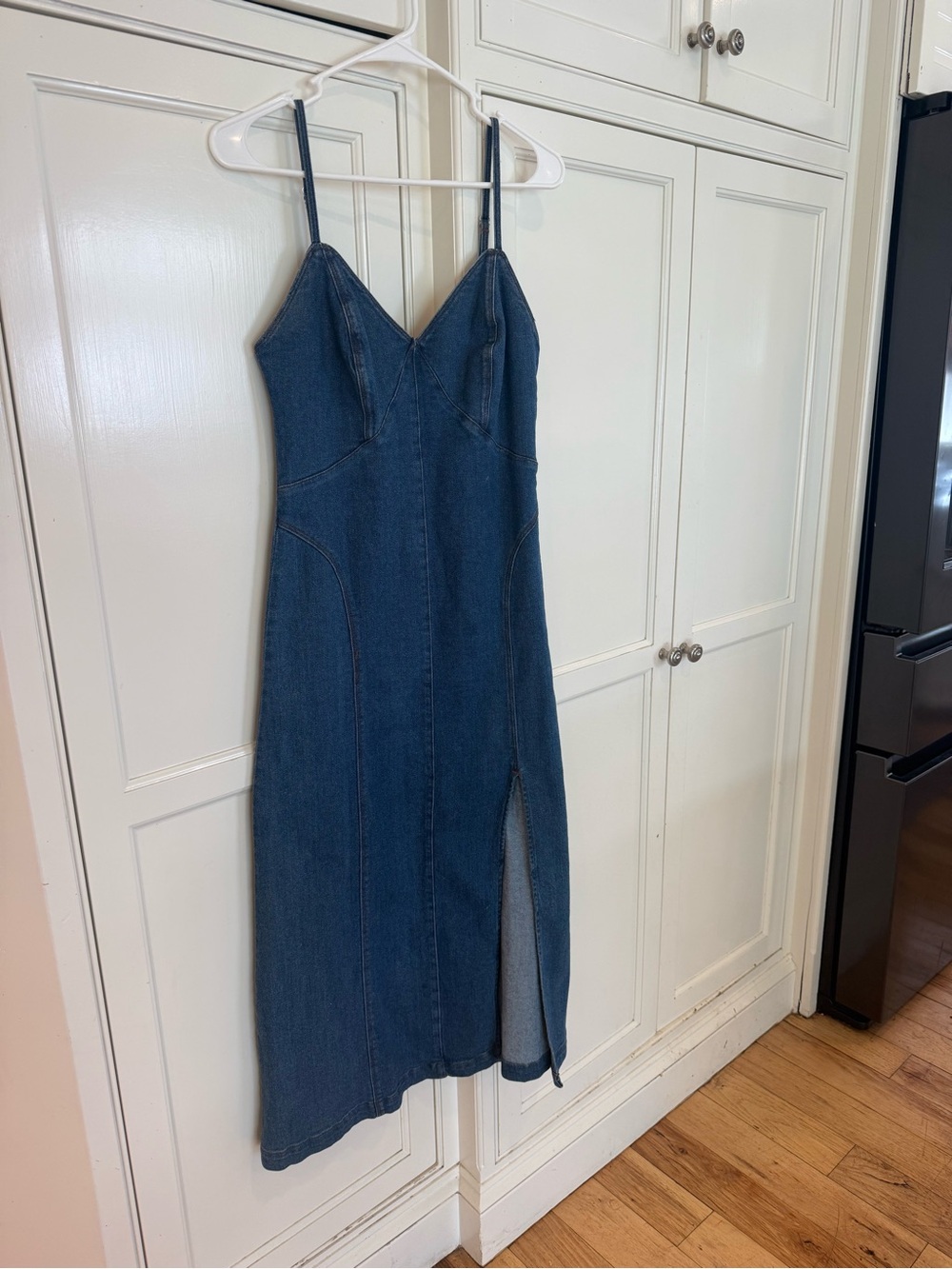 House of Harlow 1960 Dark Blue Denim Slip Midi Dress with Side Slit